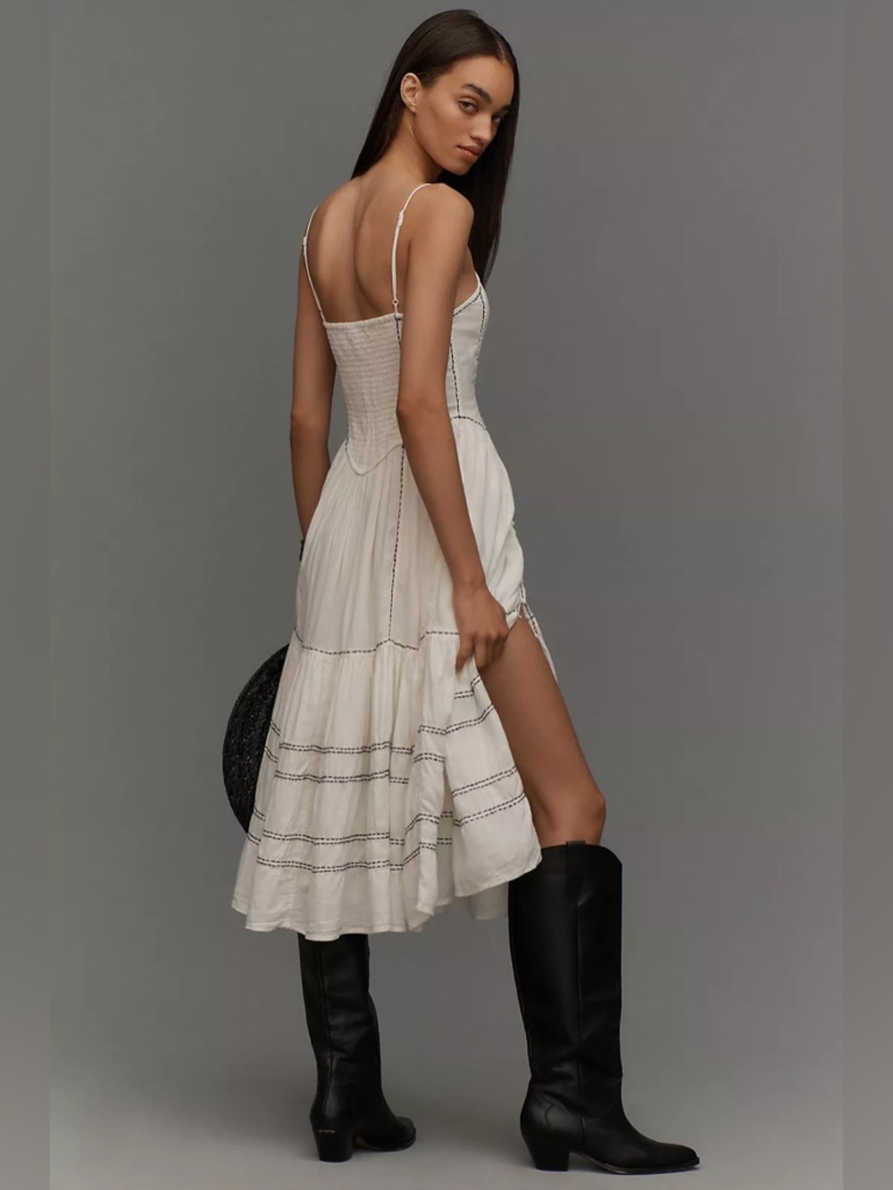 By Anthropologie Embroidered Linen Button-Front Dress